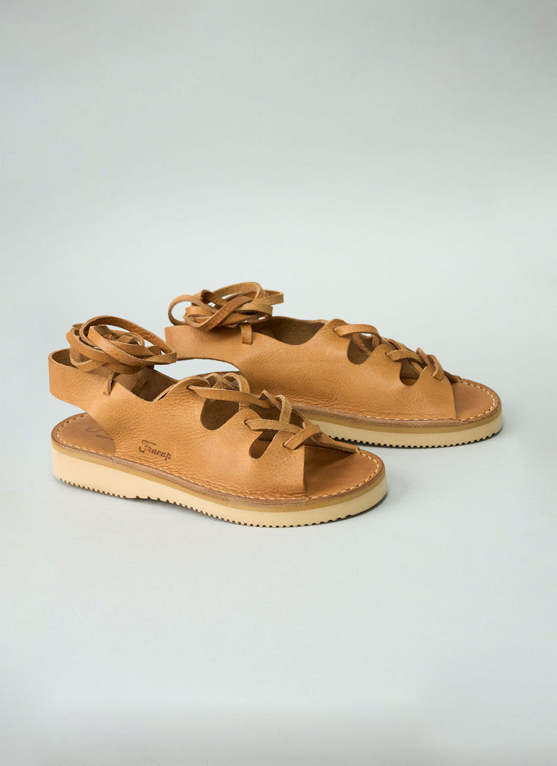 Reworn Fracap Lace Up Sandals Size 38 (655) | Tan
