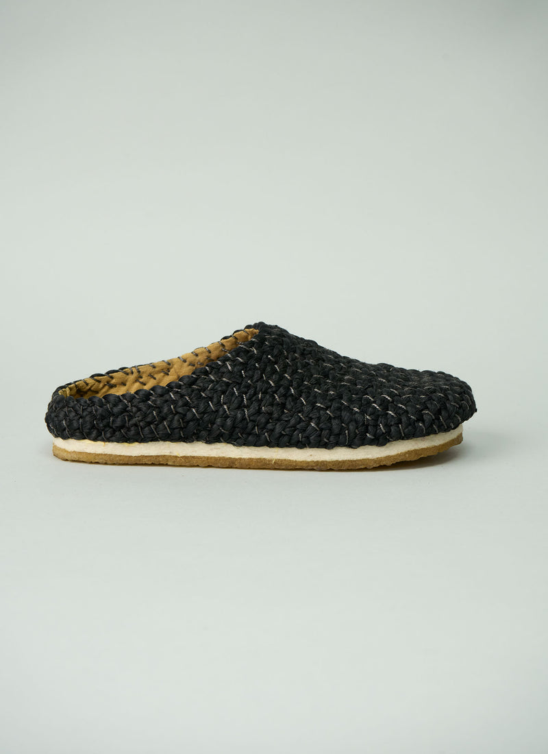 Reworn Pia Woven Jute Clogs Size 37 (656) | Black
