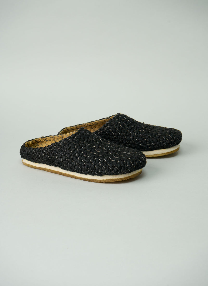 Reworn Pia Woven Jute Clogs Size 37 (656) | Black