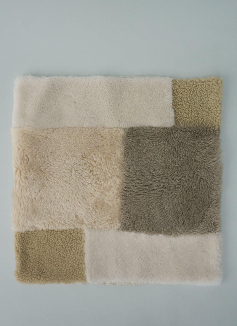 Reworn Patched Sheepskin Cushion Cover (074) | Multi