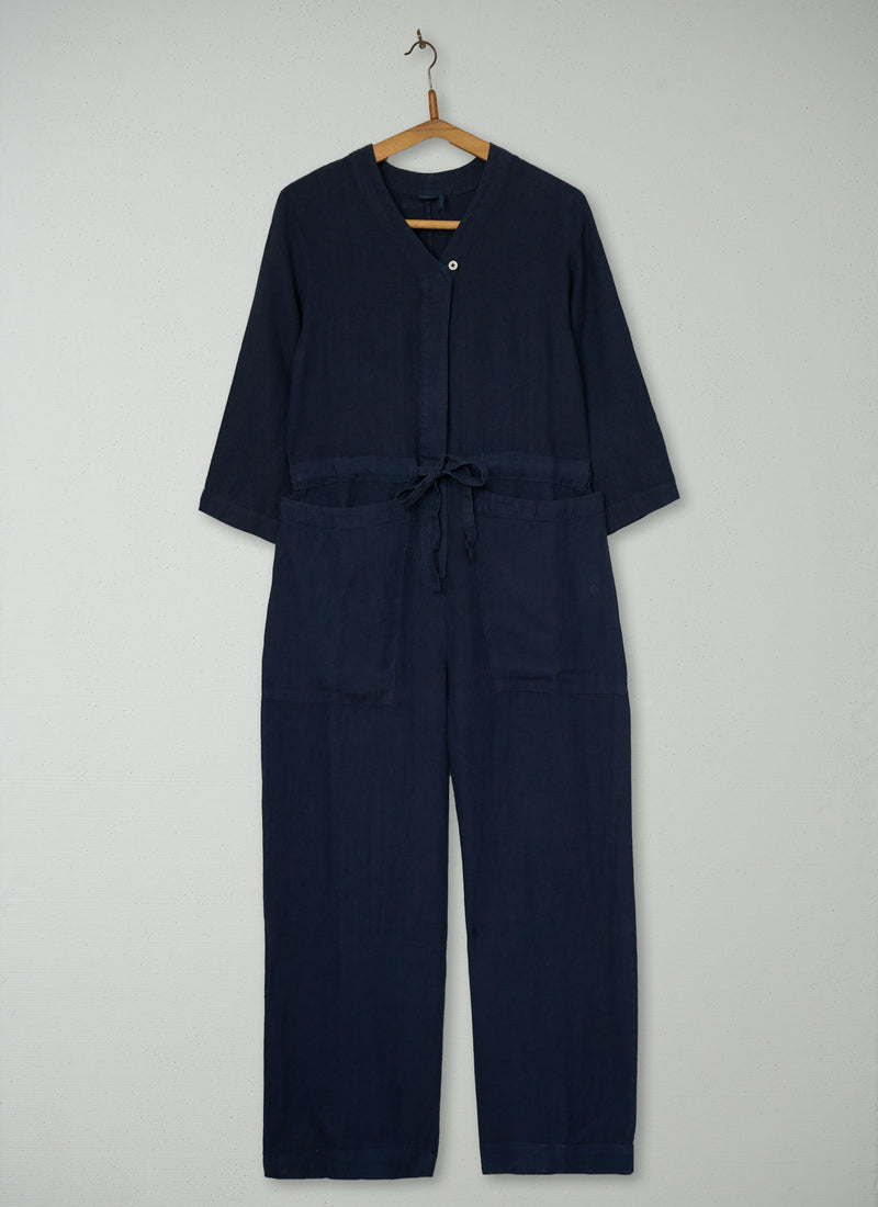 Reworn Linen Jumpsuit Size XXS (1527) | Midnight