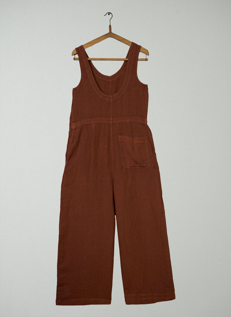 Reworn Linen Side Button Jumpsuit Size XS (1526) | Copper