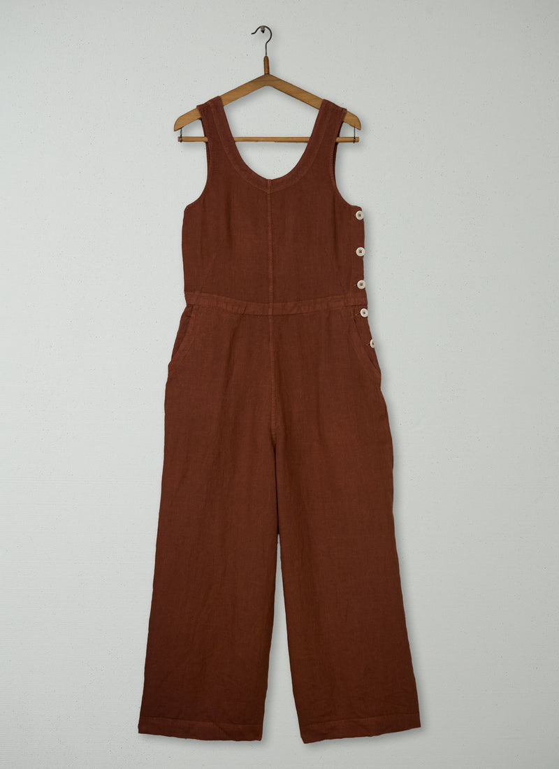 Reworn Linen Side Button Jumpsuit Size XS (1526) | Copper