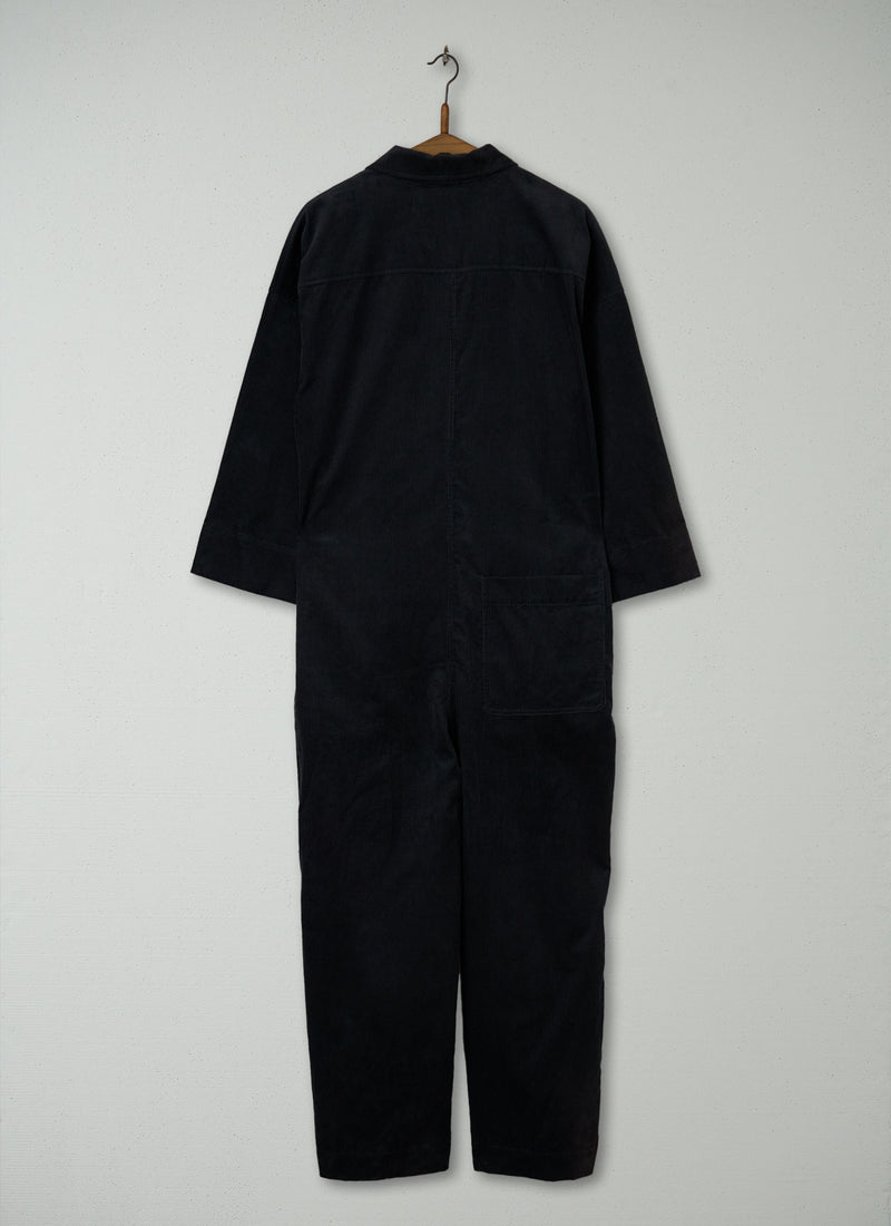Reworn Wide Leg Organic Cord Jumpsuit Size L (1559) | Charcoal