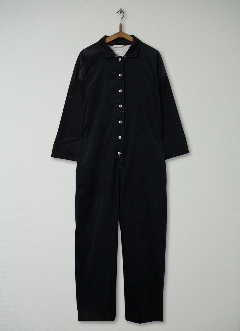 Reworn Wide Leg Organic Cord Jumpsuit Size L (1559) | Charcoal