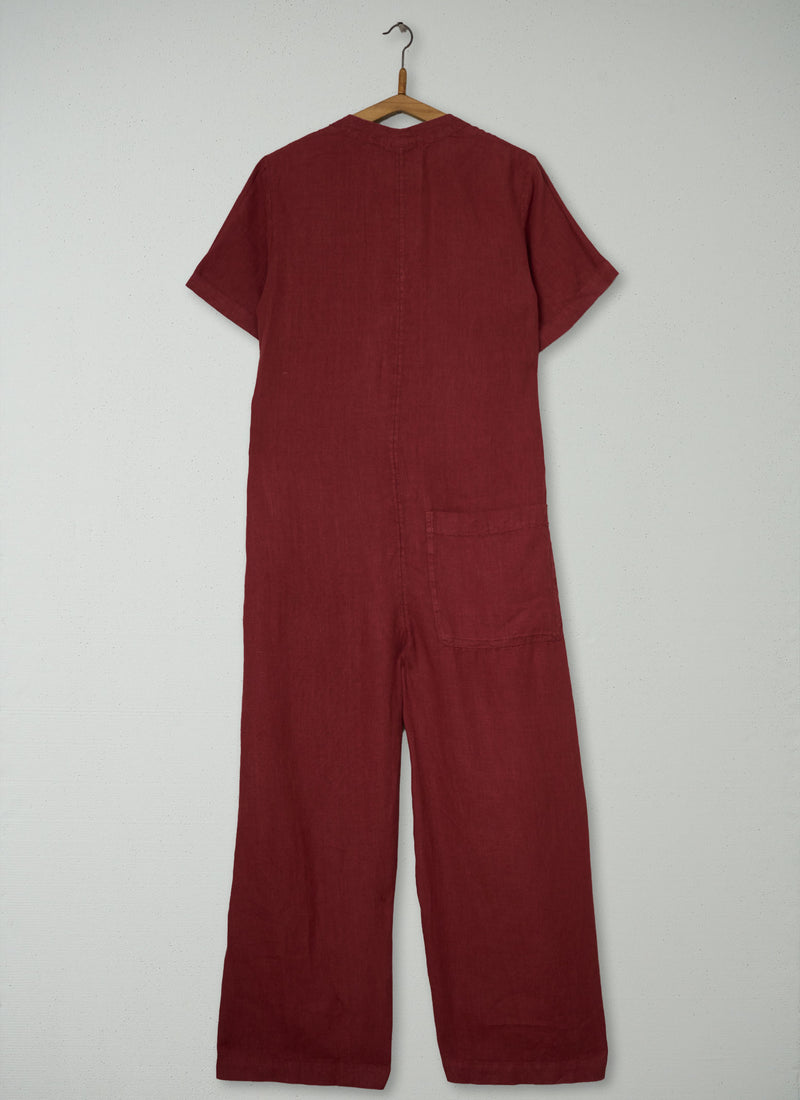 Reworn V Neck Linen Jumpsuit Size 8 (1595) | Tomato Red