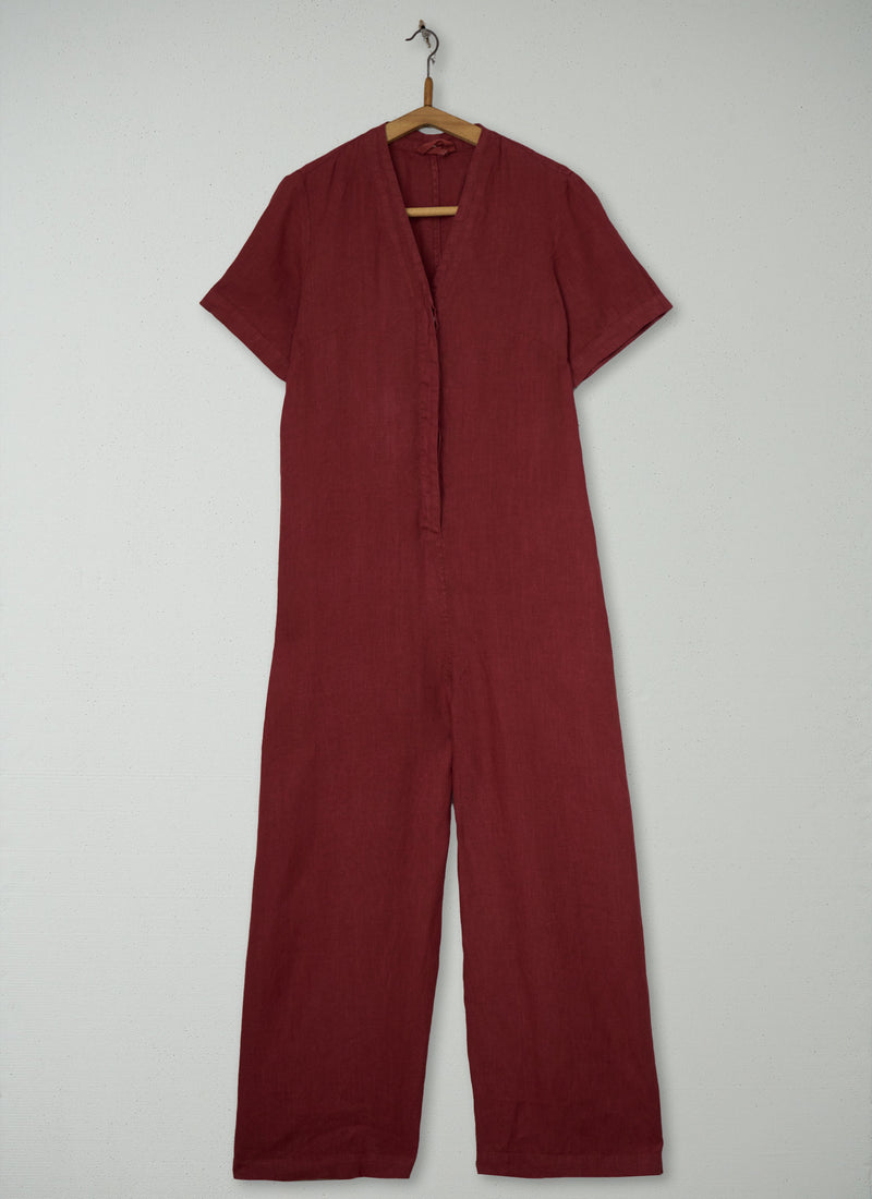 Reworn V Neck Linen Jumpsuit Size 8 (1595) | Tomato Red