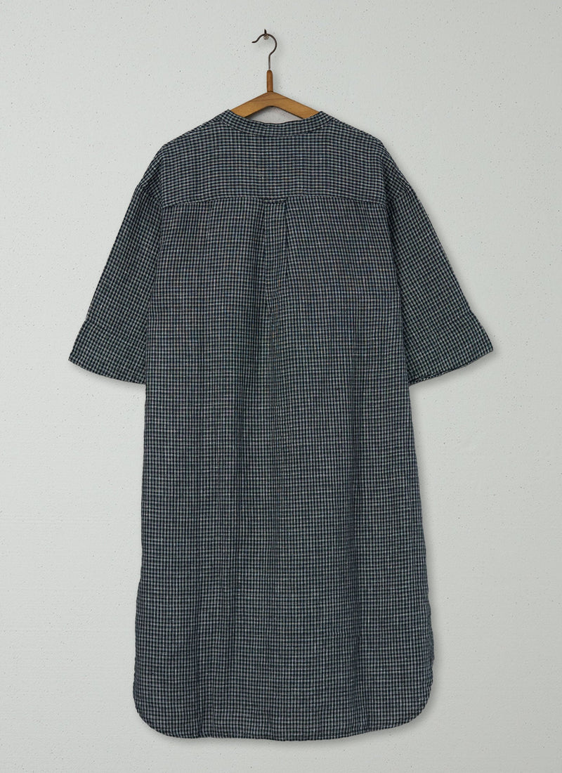 Reworn Piccolo Check Linen Dress Size M (2261) | Black/Ecru