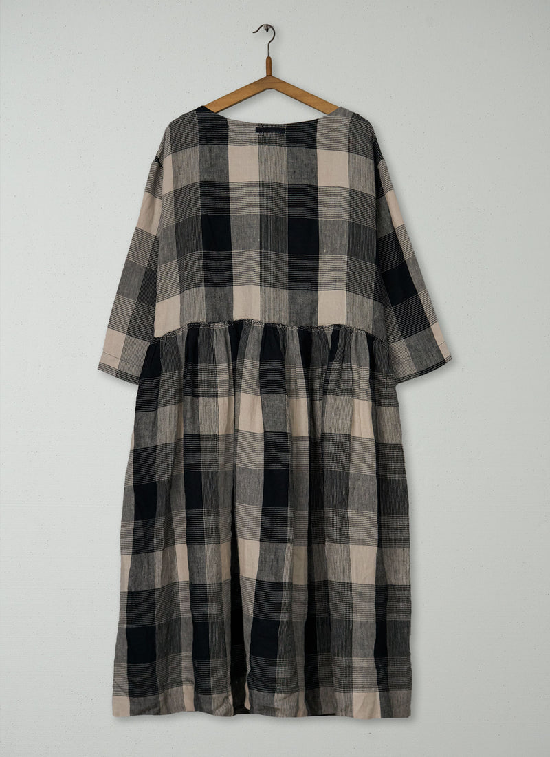 Reworn Check Linen Dress Size M (1904) | Multi
