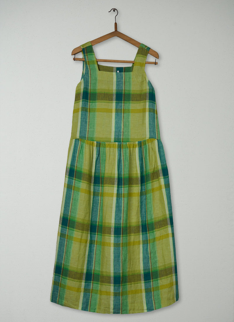 Reworn Check Linen Dropped Waist Dress Size XXS (2084) | Multi