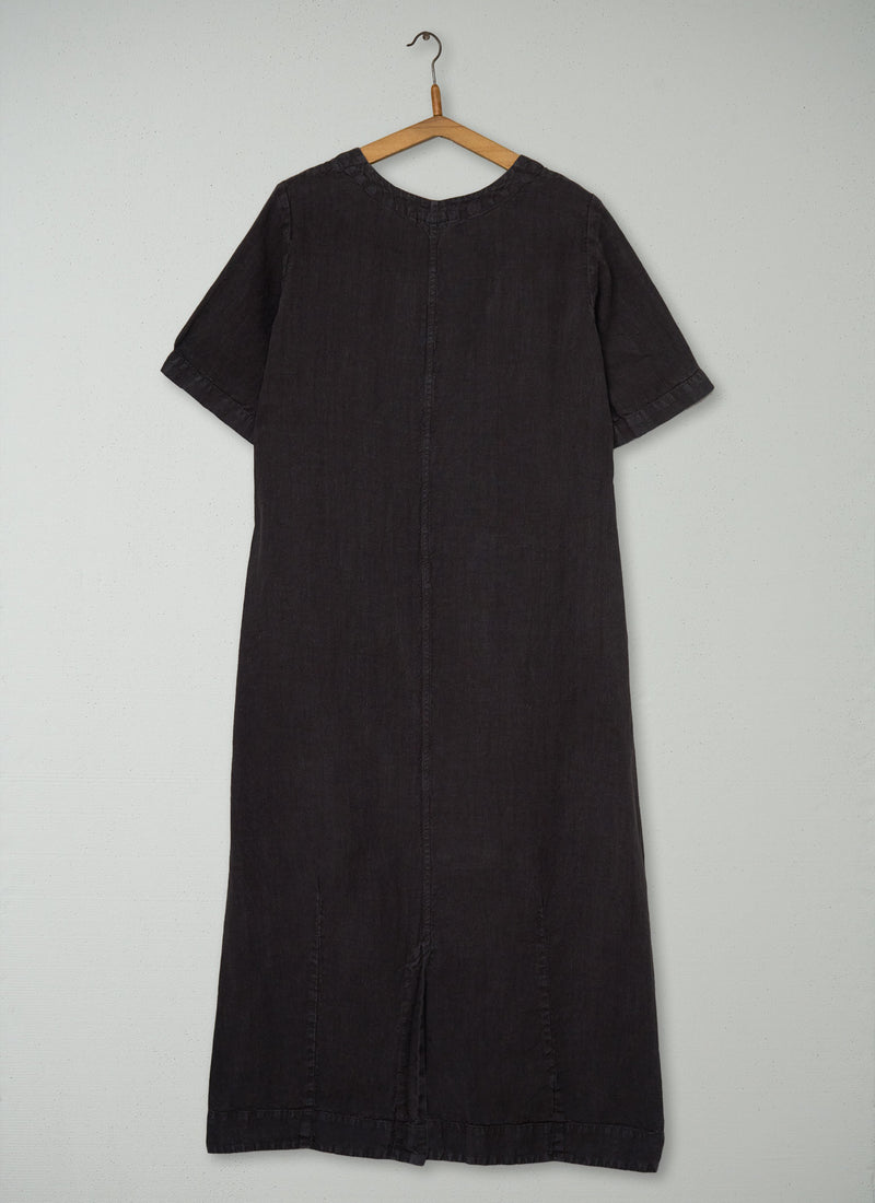 Reworn Scoop Neck Linen Dress Size M (2046) | Black Coffee