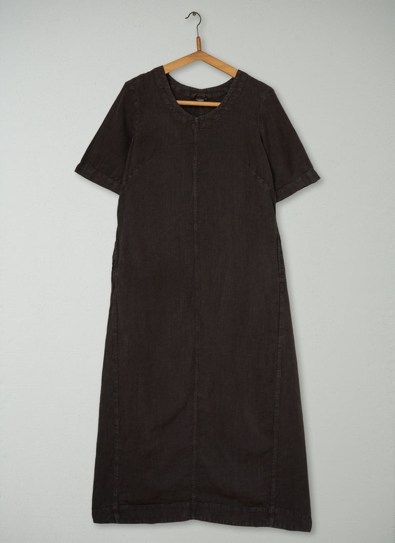 Reworn Scoop Neck Linen Dress Size M (2046) | Black Coffee