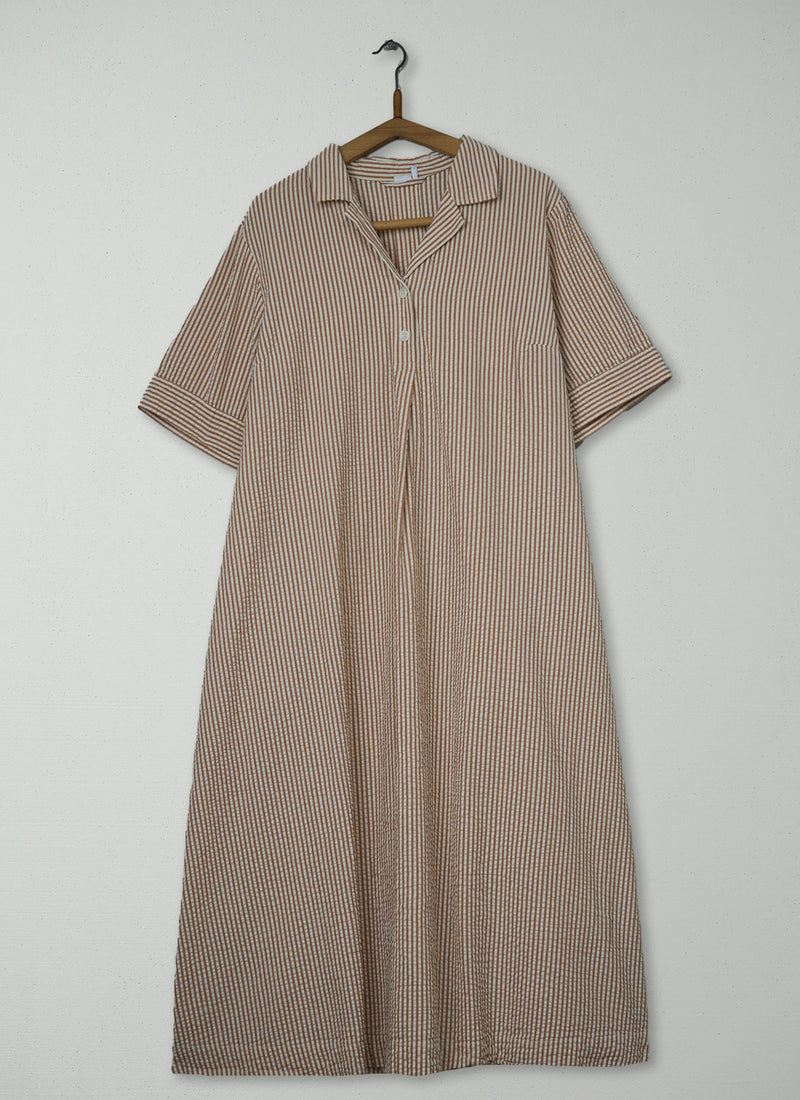 Reworn Stripe Cotton Seersucker Dress Size 18 (2150) | Multi