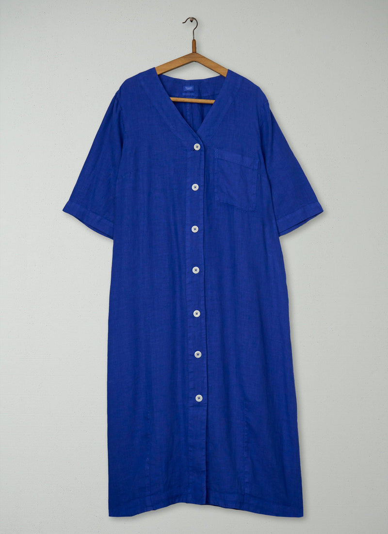 Reworn Linen Button Front Dress Size XS (2197) | Carmine Blue