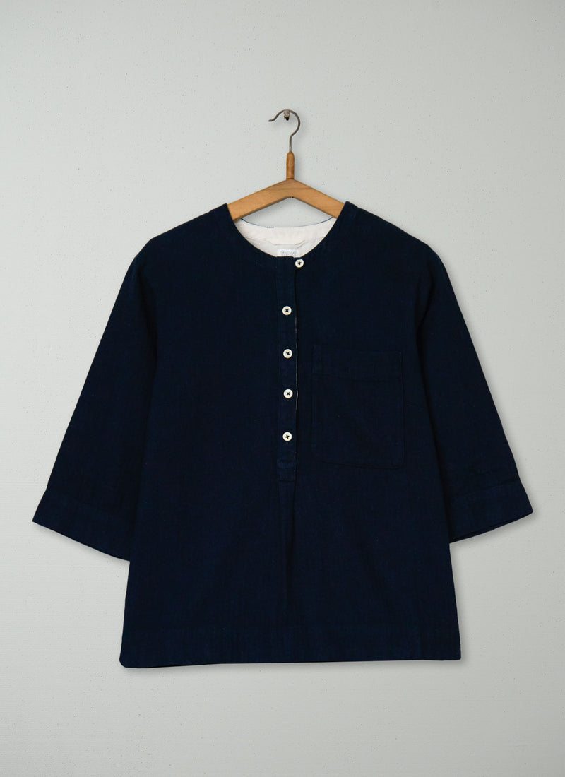 Reworn Linen Herringbone Shirt Size XXS (910) | Midnight
