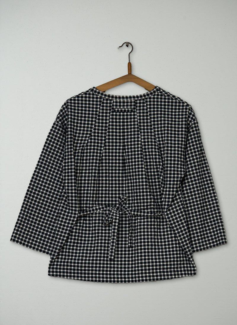 Reworn Pintuck Cotton Gingham Top Size M (1063) | Multi