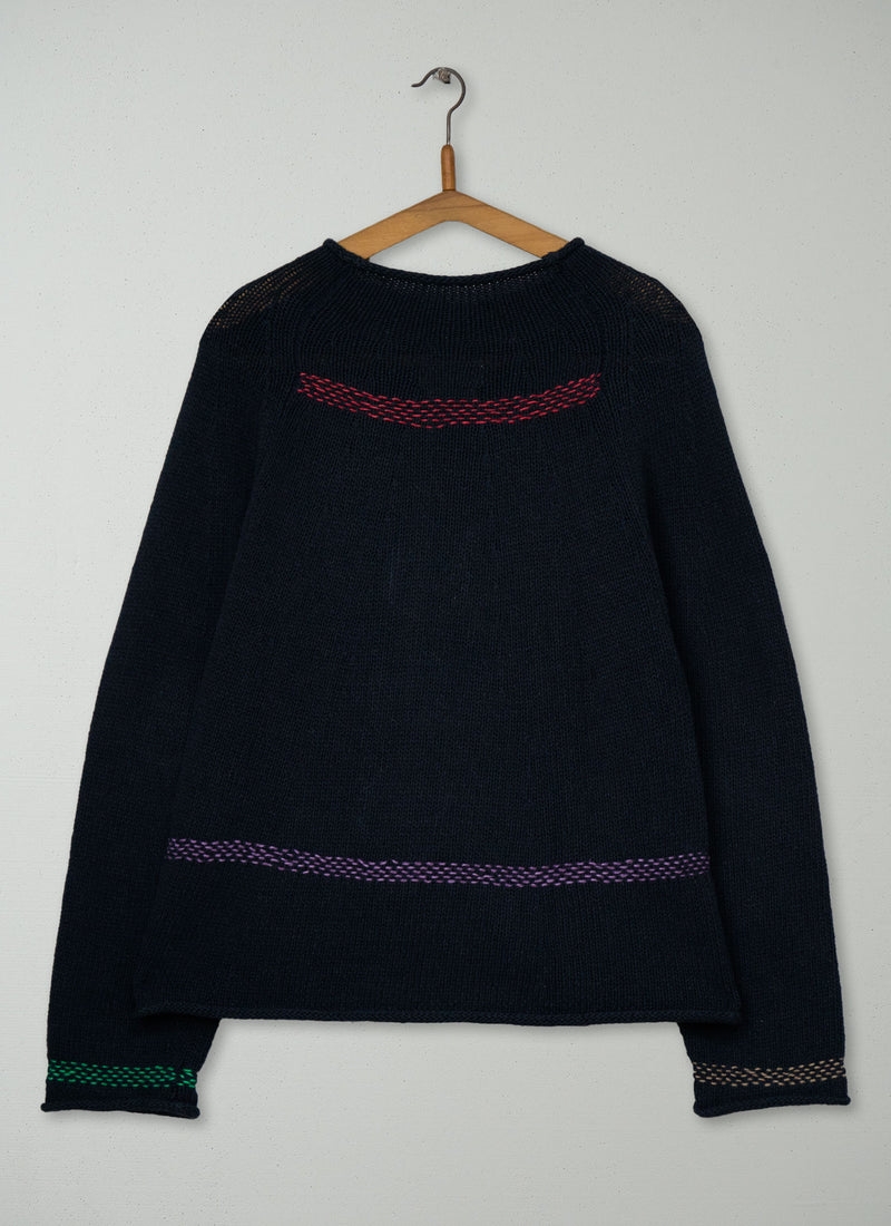Renewed Cotton Linen Easy Sweater Size XXSXS (154) | Dark Navy
