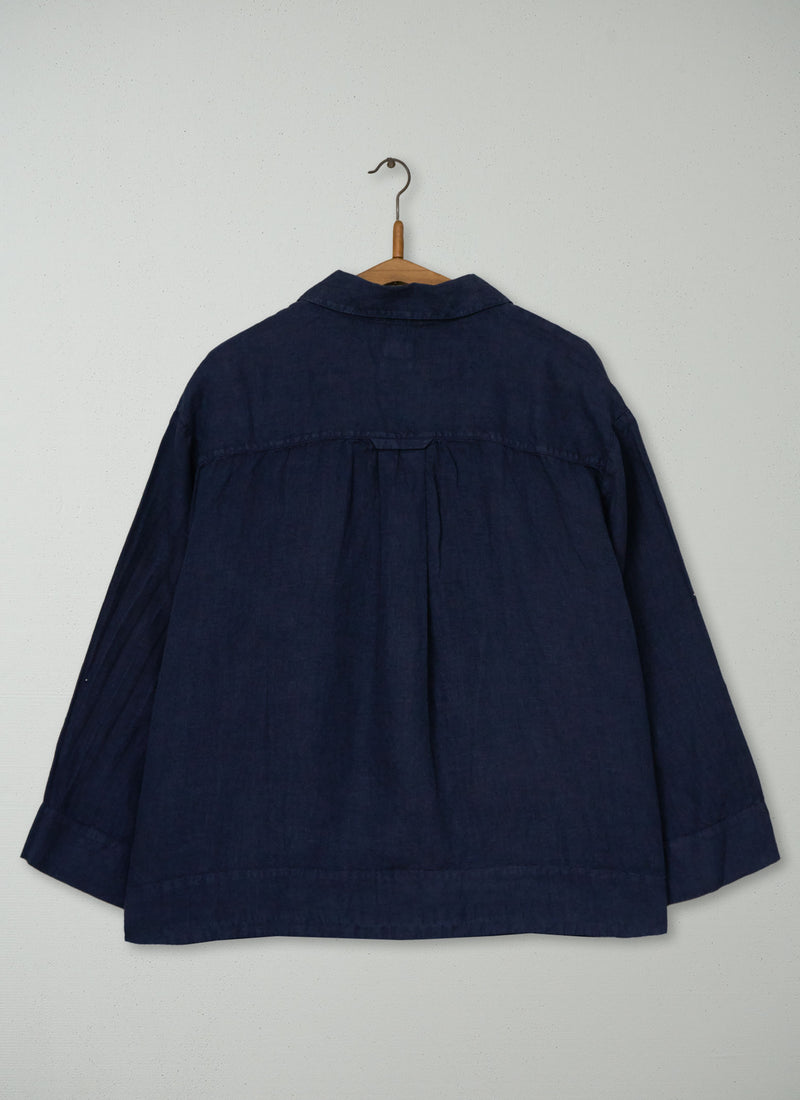 Reworn Linen Shirt Size L (1224) | Midnight