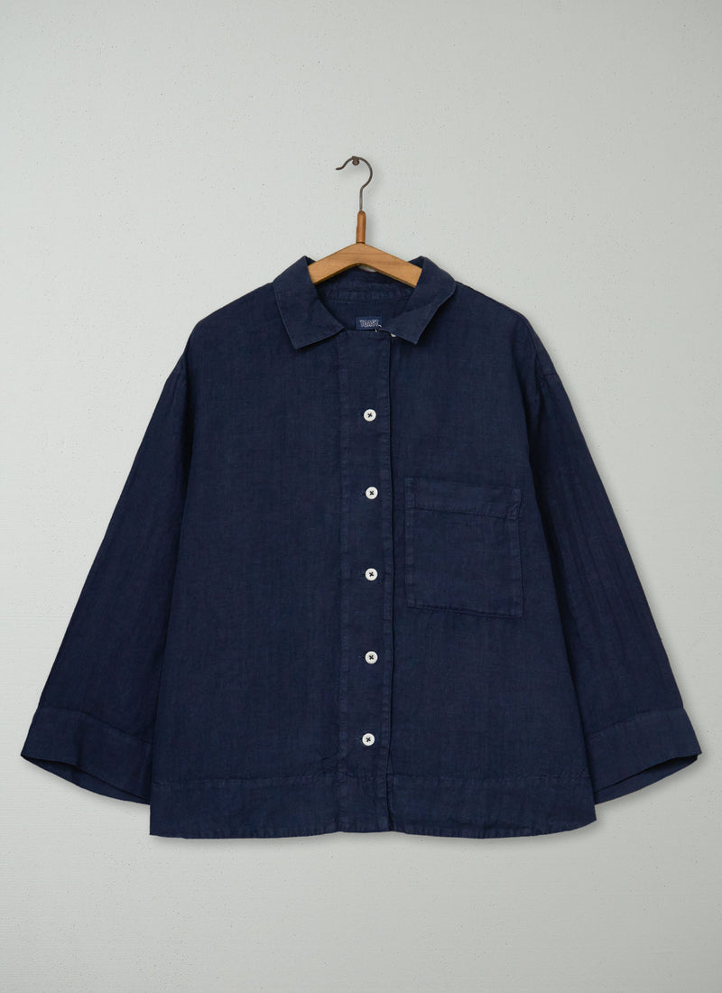 Reworn Linen Shirt Size L (1224) | Midnight