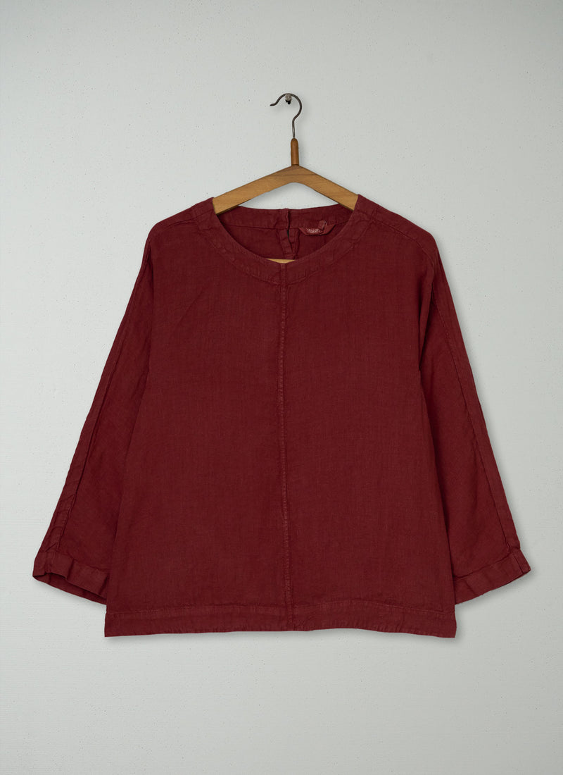 Reworn Linen Top Size XS (1067) | Deep Berry