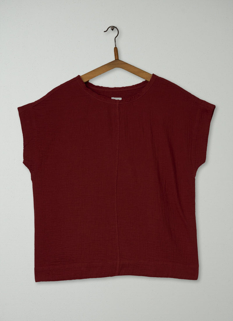 Reworn Crinkle Cotton Top Size S (1088) | Tomato Red