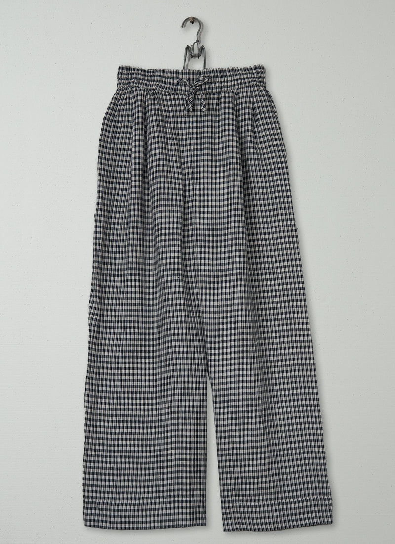 Reworn Check Linen Wide Leg Trousers Size XXS (1520) | Slate