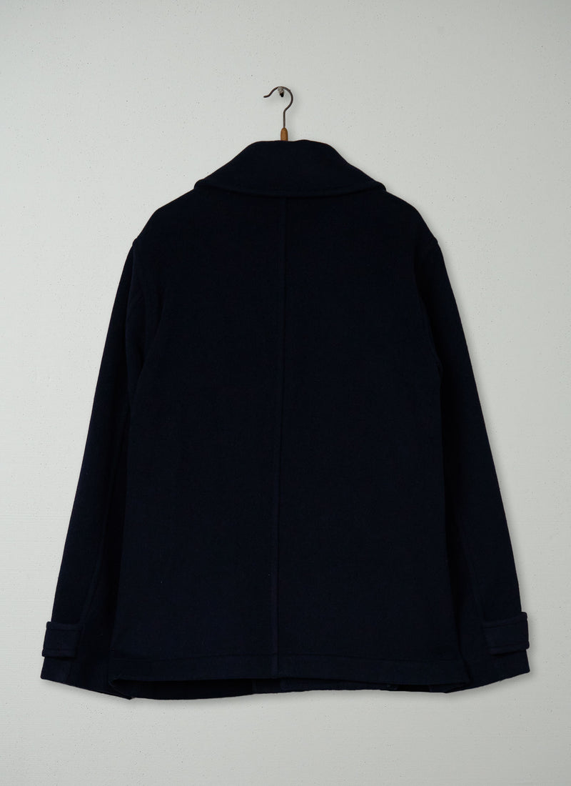 Reworn Short Melton Duffle Coat Size XL (032) | Dark Navy