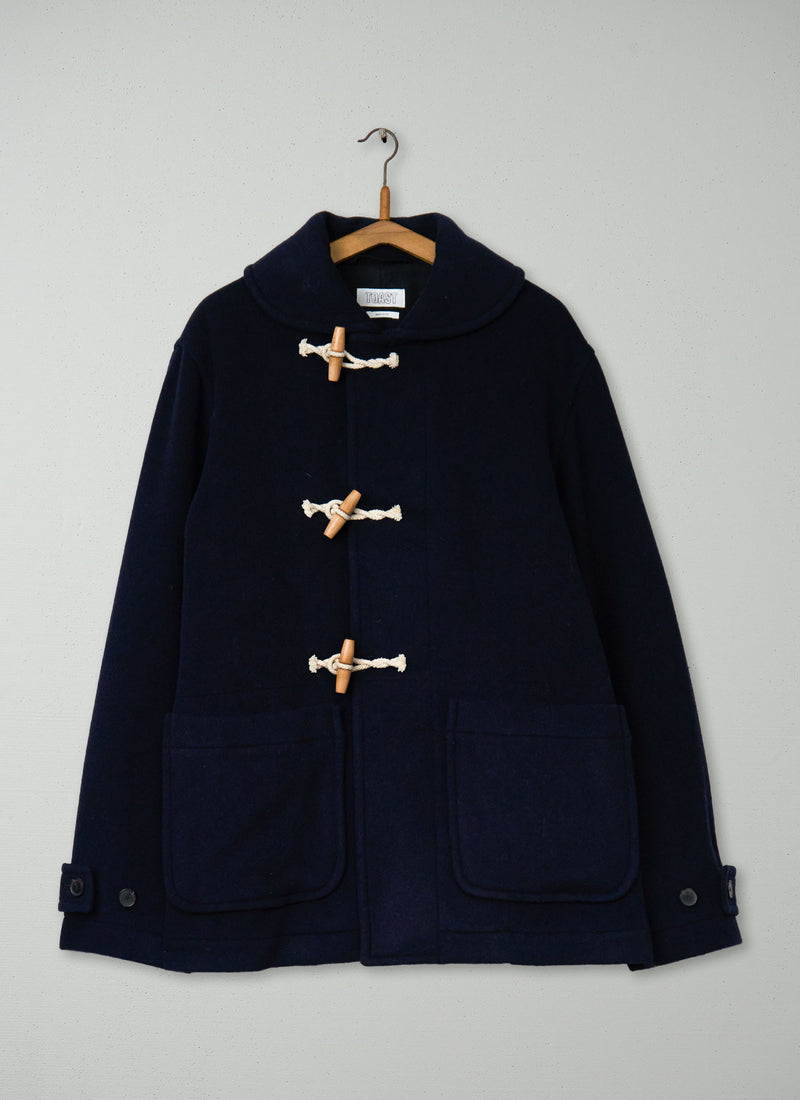 Reworn Short Melton Duffle Coat Size XL (032) | Dark Navy