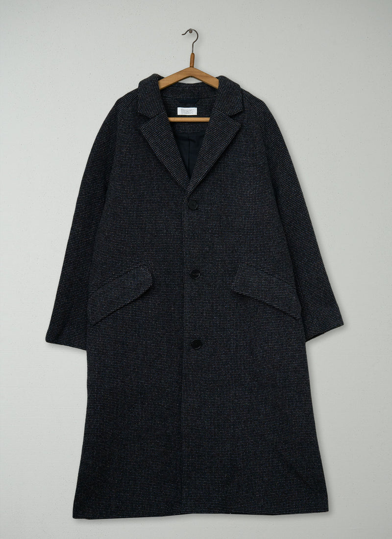 Reworn Mens Tweed Overcoat Size M (046) | Iron Grey