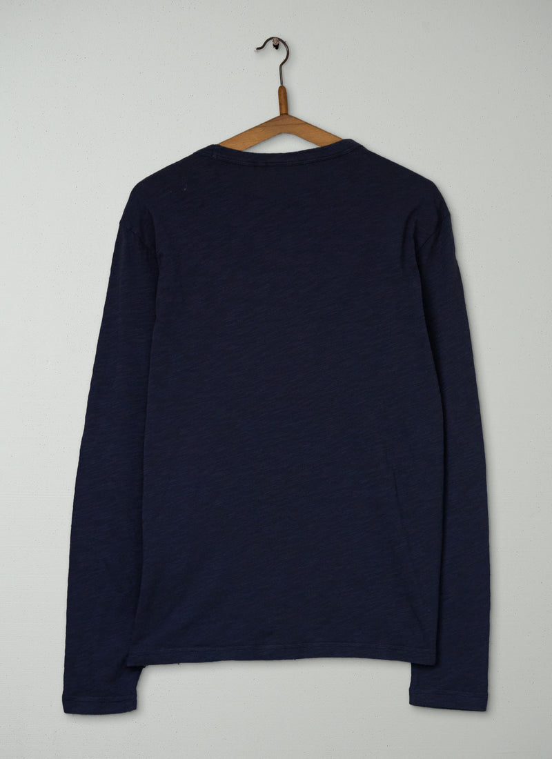 Reworn Mens Long Sleeve Tee Size S (019) | Prussian Blue
