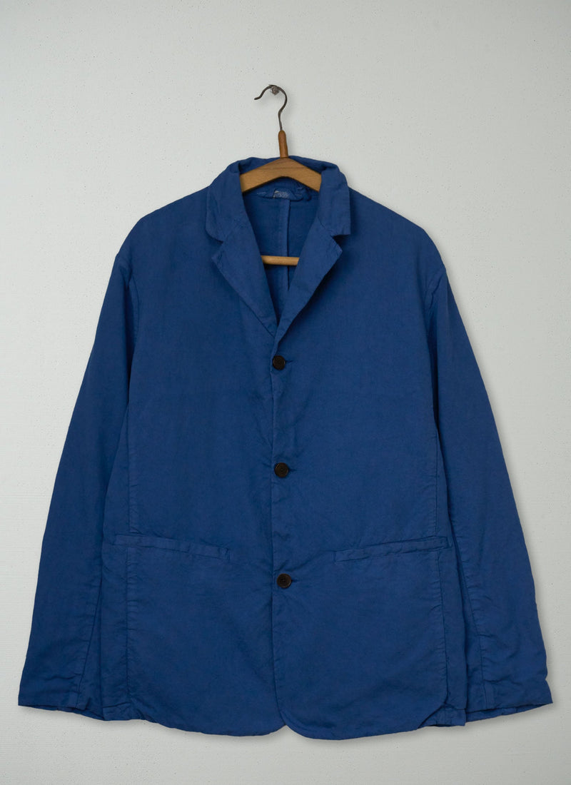 Reworn Mens Cotton Linen Blazer Size L (058) | Washed Indigo