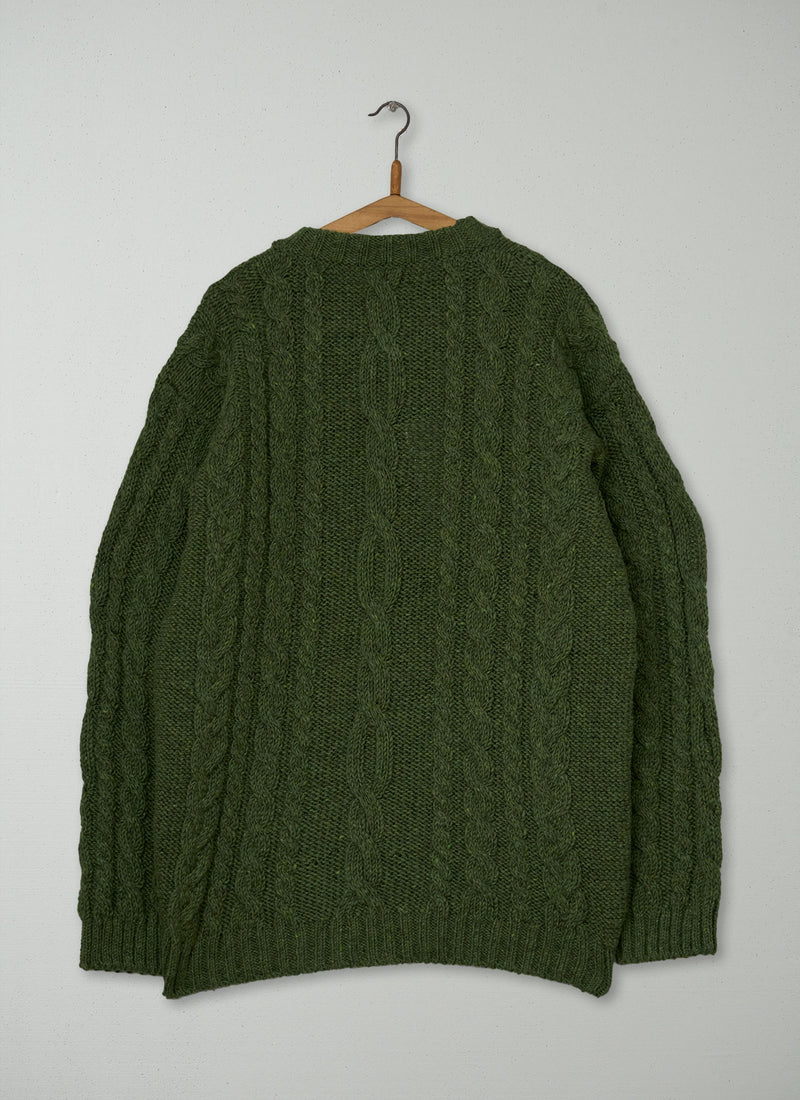 Reworn Mens Donegal Wool Cable Sweater Size M (058) | Green Jasper