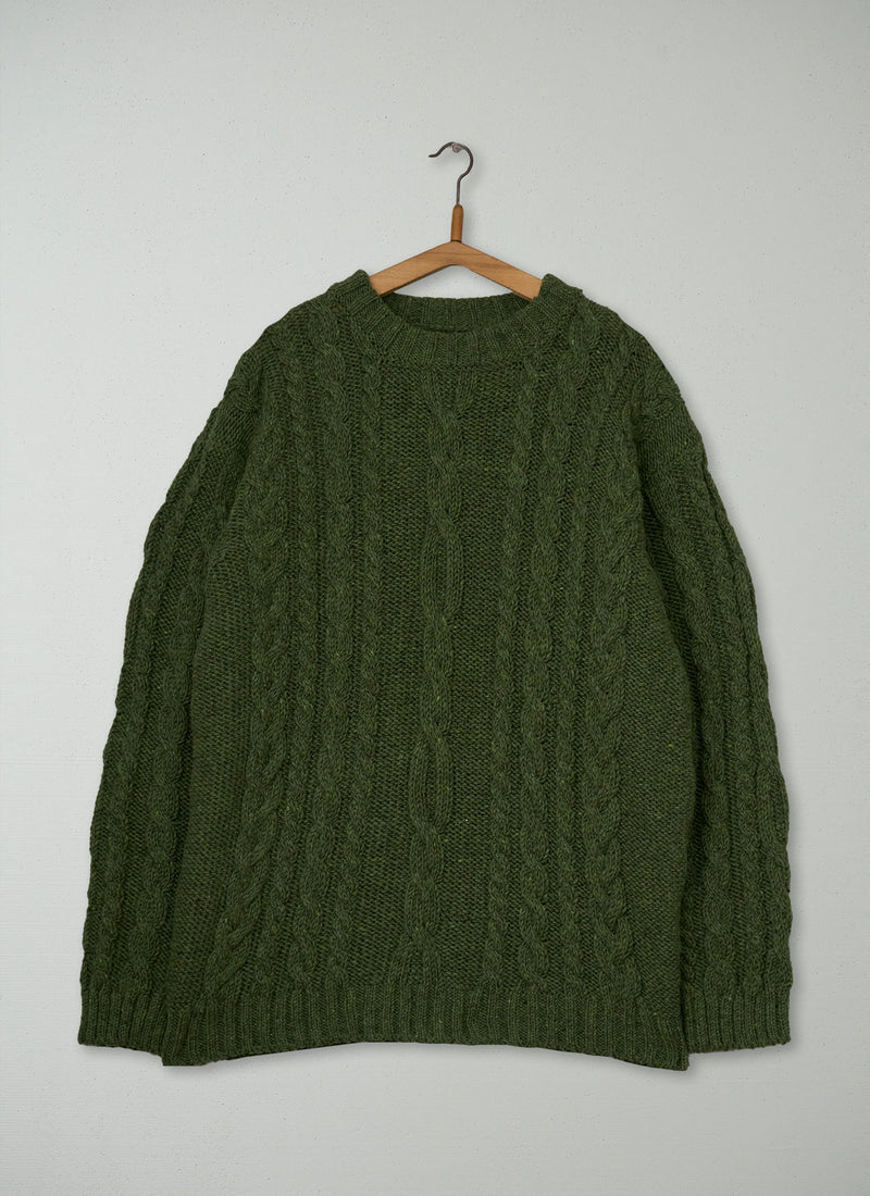 Reworn Mens Donegal Wool Cable Sweater Size M (058) | Green Jasper