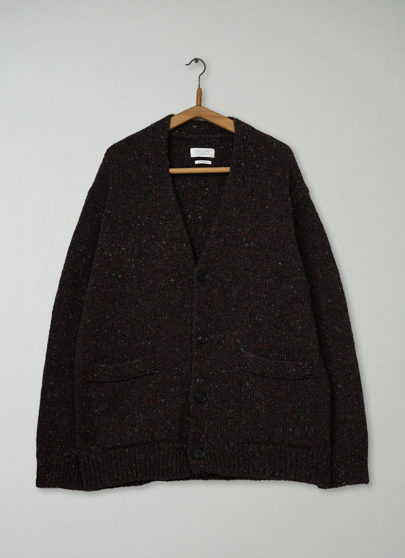Reworn Mens Donegal Wool Cardigan Size L (054) | Bark