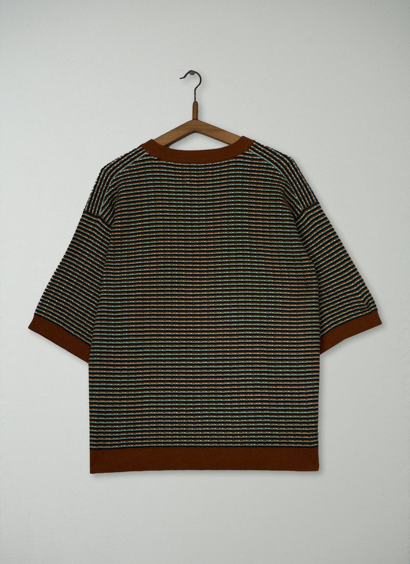 Reworn Mens Knitted Cotton Tee Size M (059) | Multi