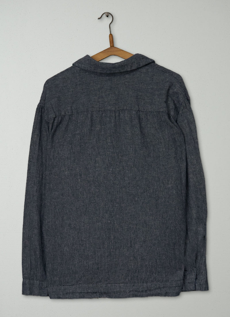 Reworn Mens Grandad Collar Linen Shirt Size S (058) | Multi