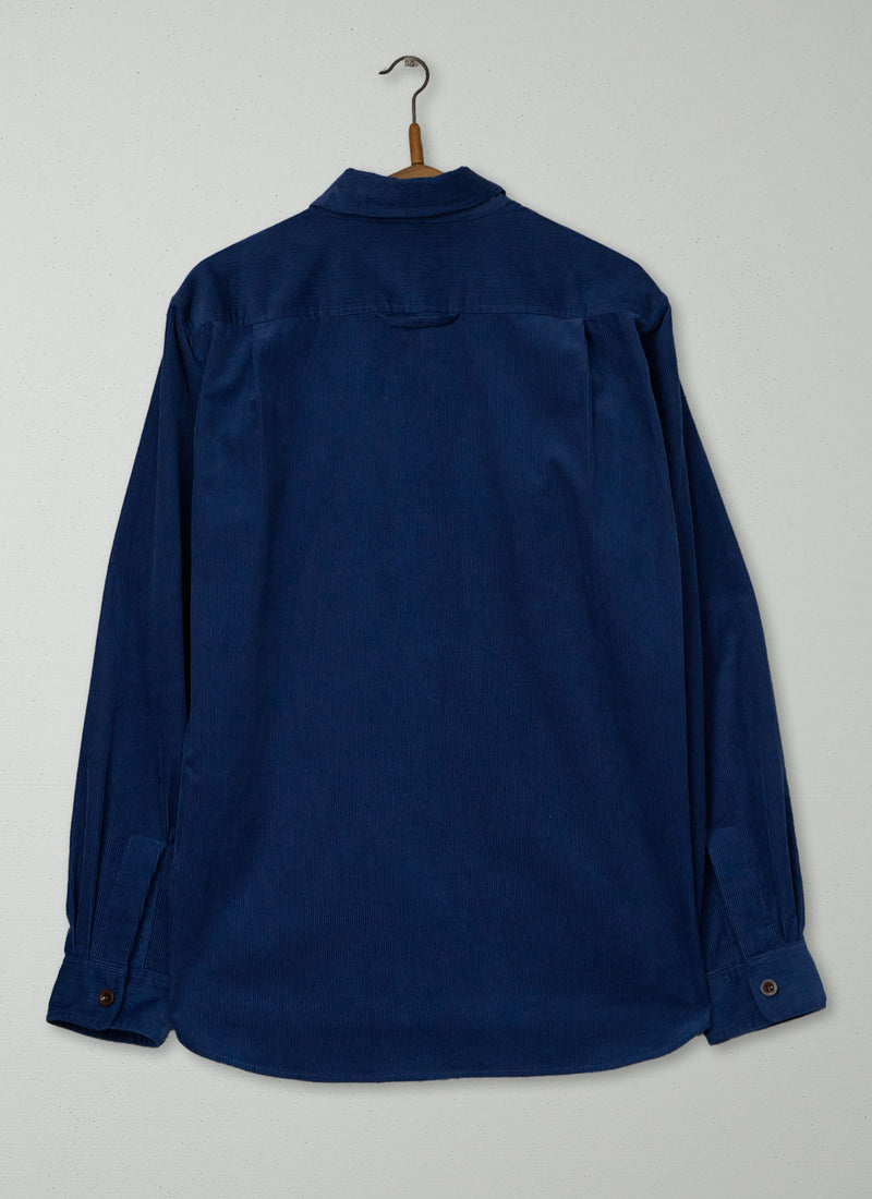 Reworn Mens Cord Shirt Size M (059) | Denim Blue