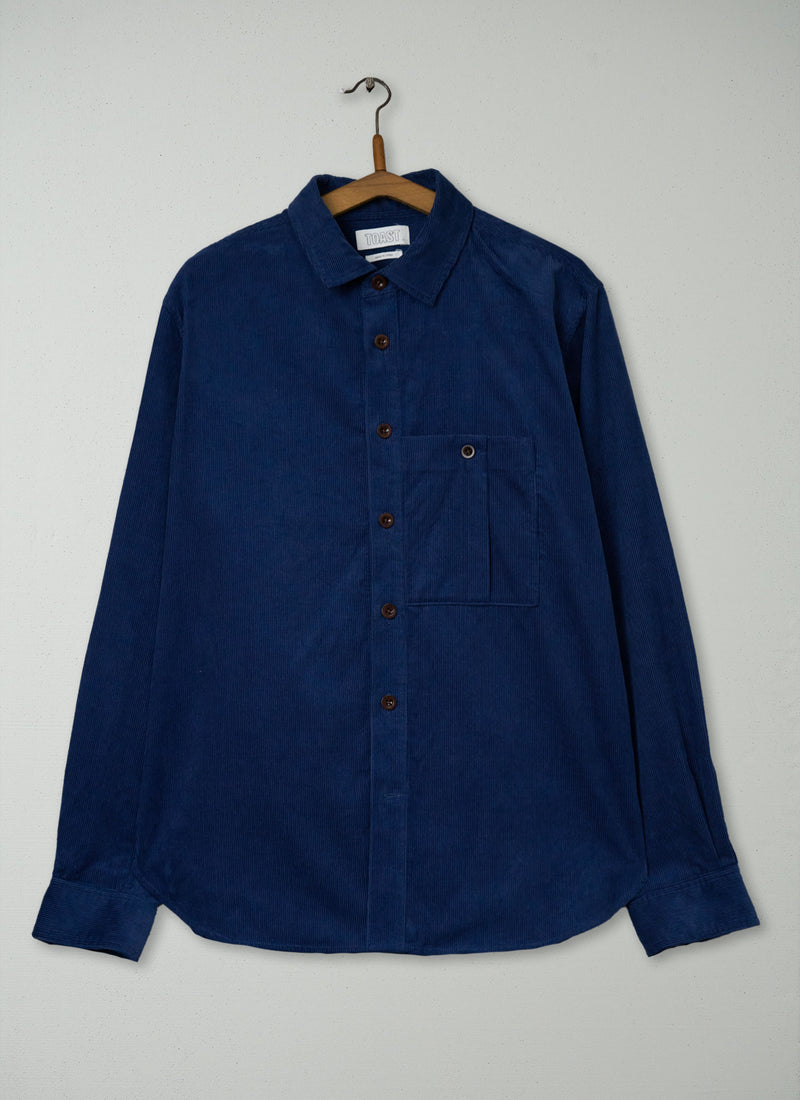 Reworn Mens Cord Shirt Size M (059) | Denim Blue
