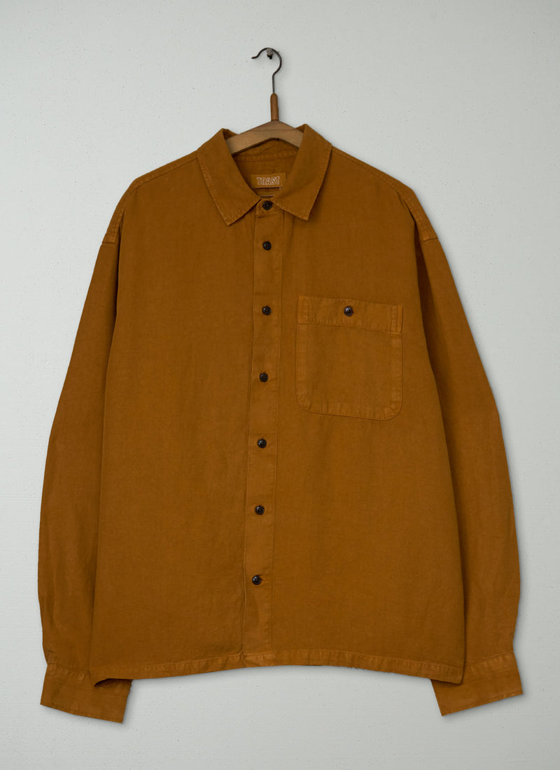 Reworn Mens Lyocell Linen Herringbone Shirt Size M (054) | Light Umber