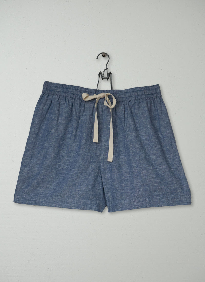 Reworn Cotton Linen Lounge Shorts Size M (256) | Dusty Blue