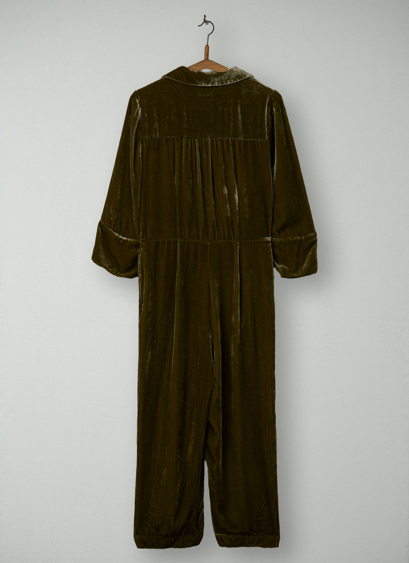 Reworn Silk Velvet Jumpsuit Size 18 (1694) | Rich Olive
