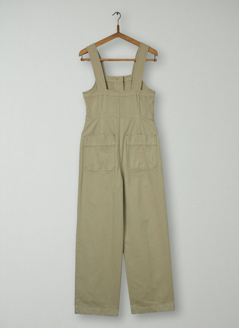 Reworn Herringbone Cotton Dungarees Size 6 (1358) | Stone