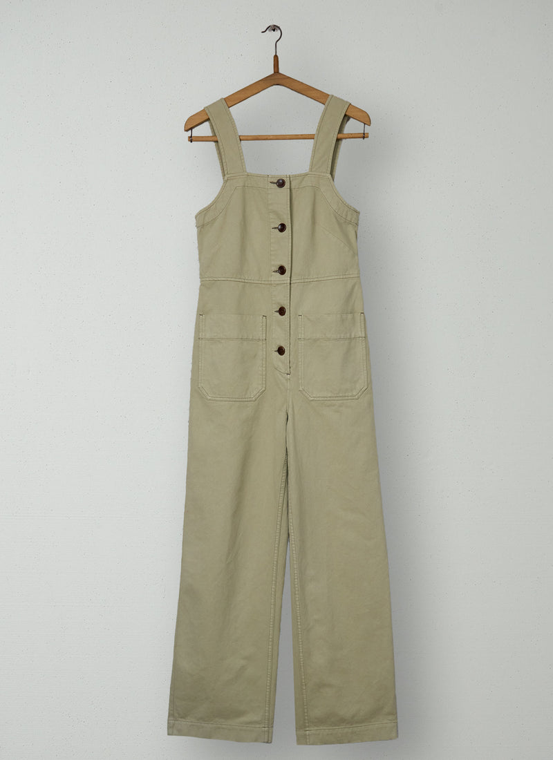 Reworn Herringbone Cotton Dungarees Size 6 (1358) | Stone