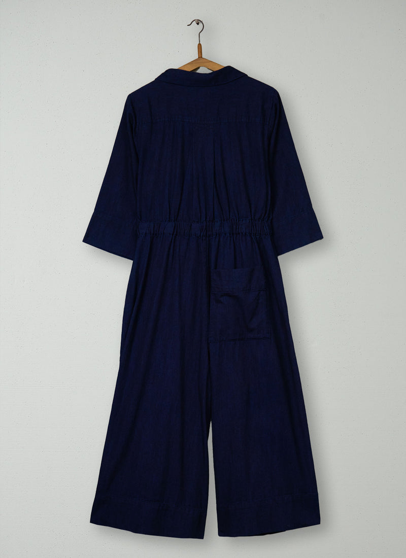 Reworn Indigo Twill Culotte Jumpsuit Size 8 (1556) | Indigo