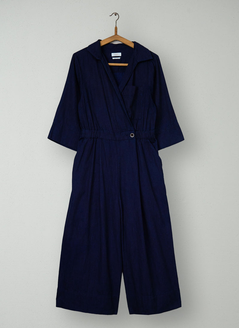 Reworn Indigo Twill Culotte Jumpsuit Size 8 (1556) | Indigo