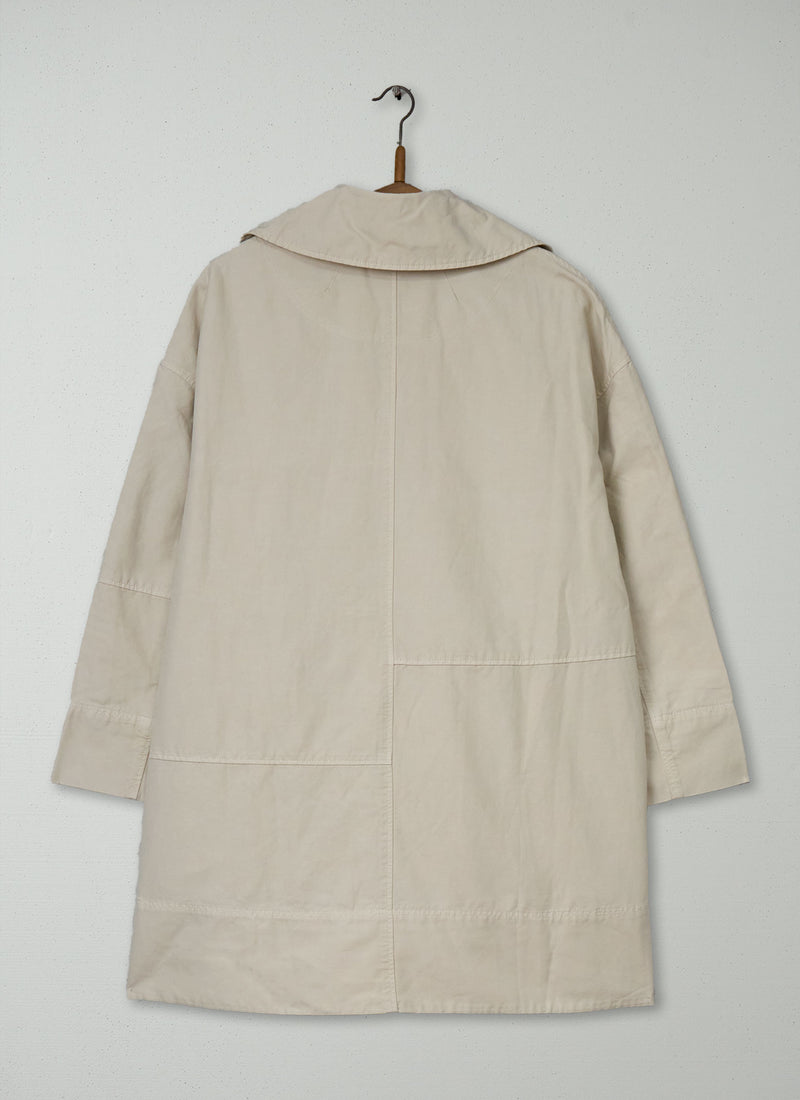 Reworn Cotton Linen Canvas Peacoat Size L (157) | Stone