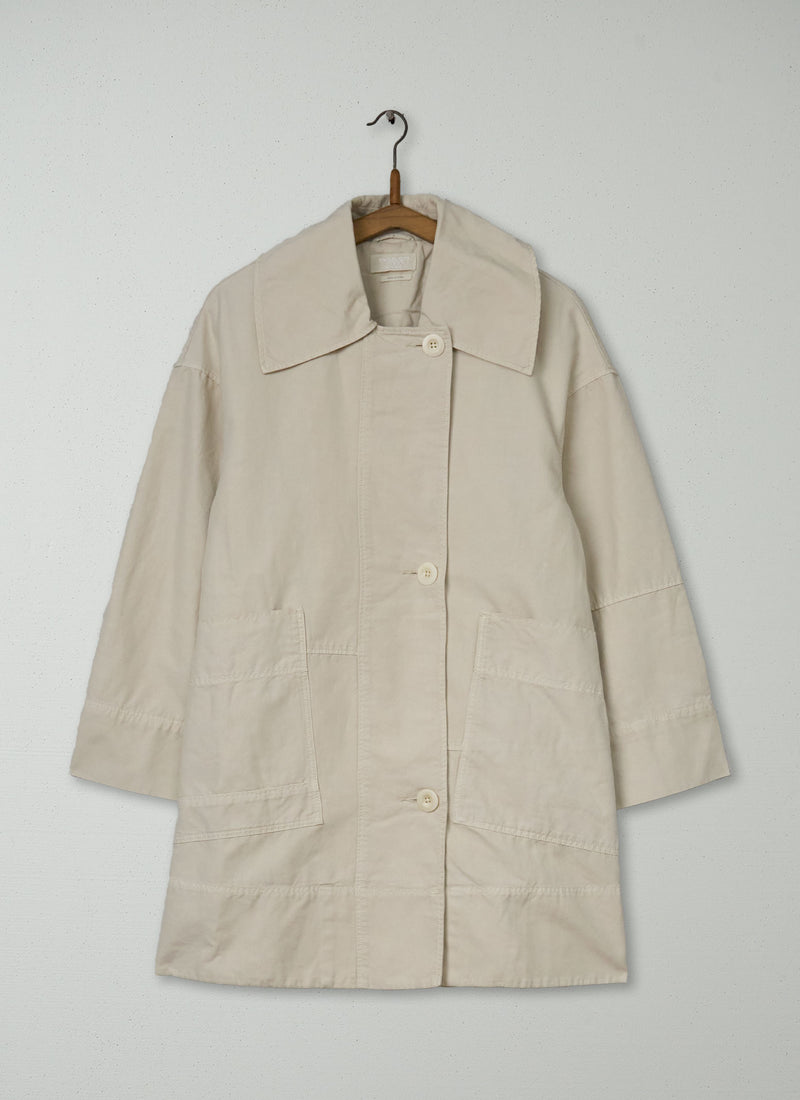 Reworn Cotton Linen Canvas Peacoat Size L (157) | Stone