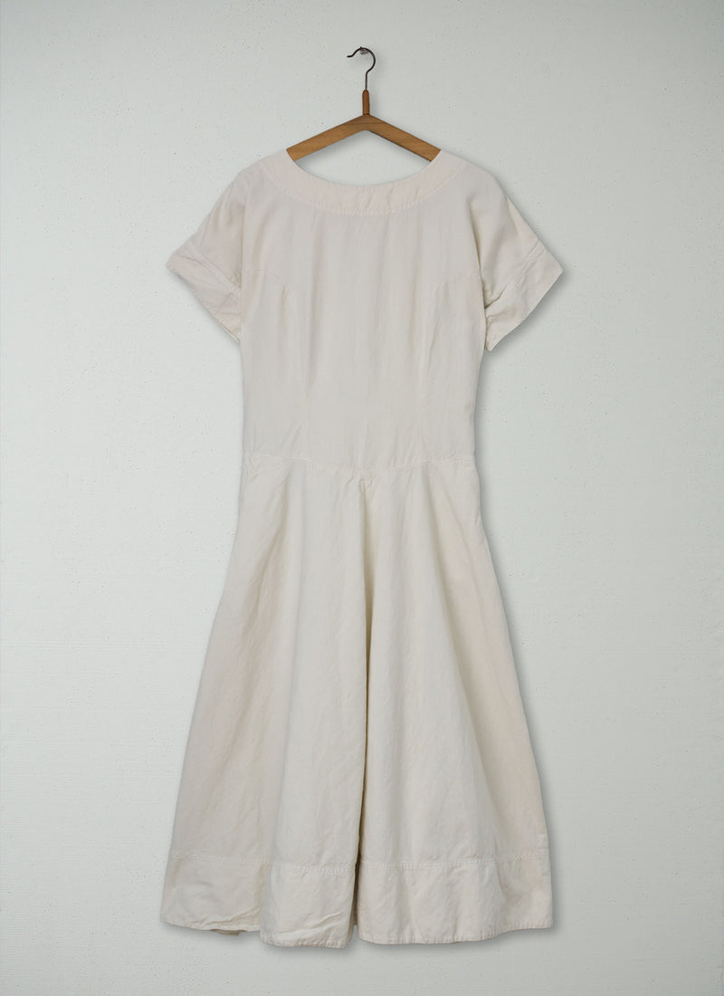 Reworn Cotton Linen Circle Dress Size 8 (2227) | Parchment