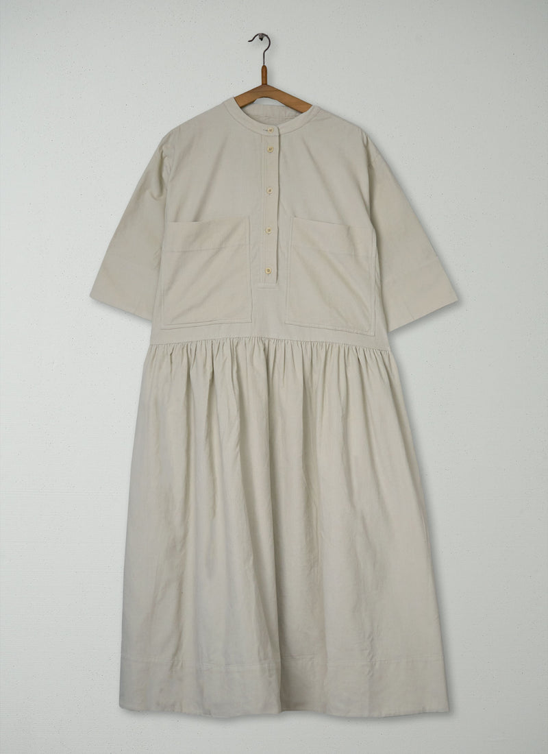 Reworn Needlecord Workwear Dress Size M (1929) | Pale Stone