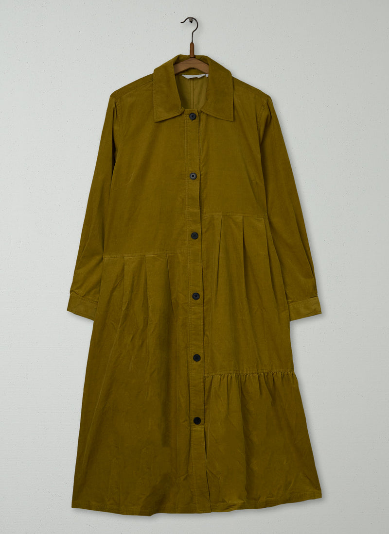 Reworn Panelled Needlecord Dress Size 16 (2225) | Golden Olive